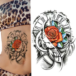 Duży tatuaż zmywalny tymczasowy 21cm motyw Róża Zegar